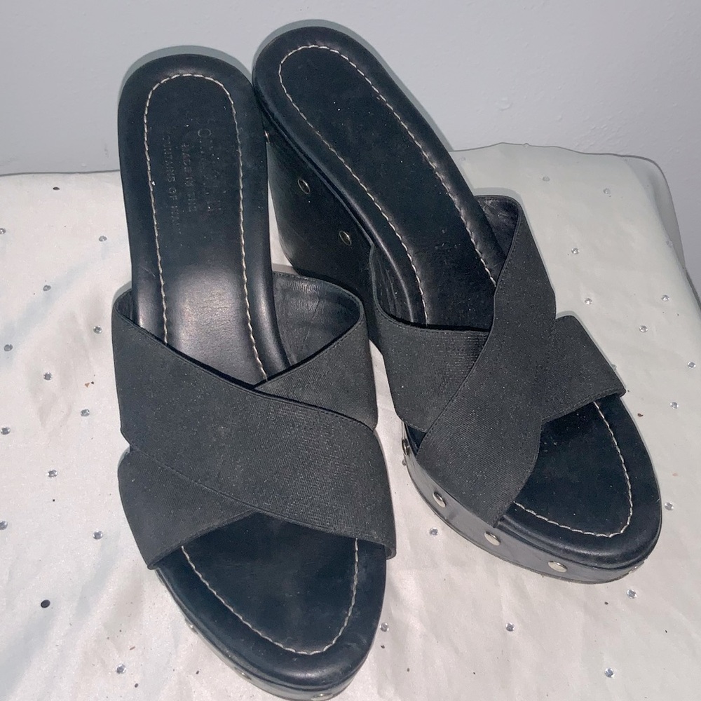 Black Studded Platform Wedge Sandals